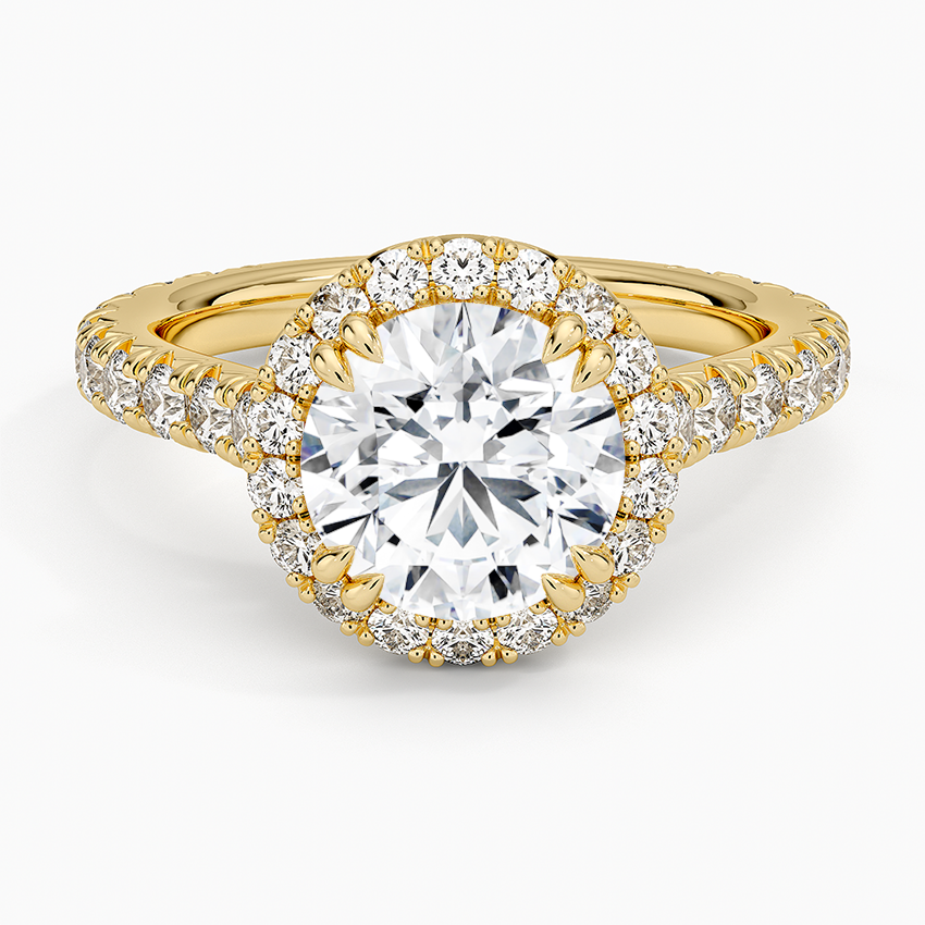 Lab-grown diamond halo engagement ring by Nivara, bought online with confidence