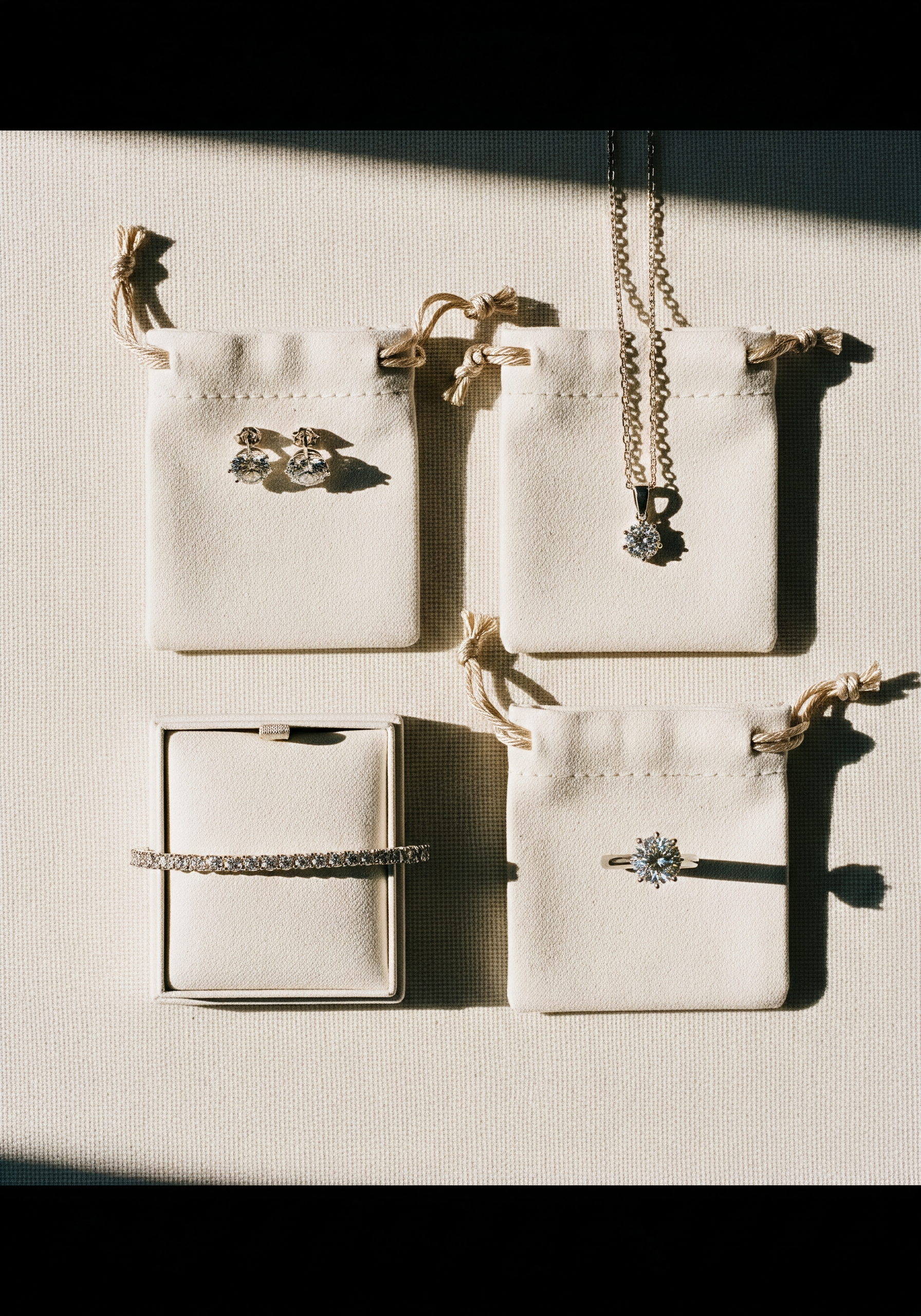 Open luxury jewellery gift box with a lab-grown diamond solitaire necklace on cream velvet