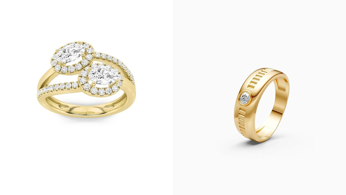 Toi et Moi oval ring and Veer Lumen men's ring, a couple ring pair