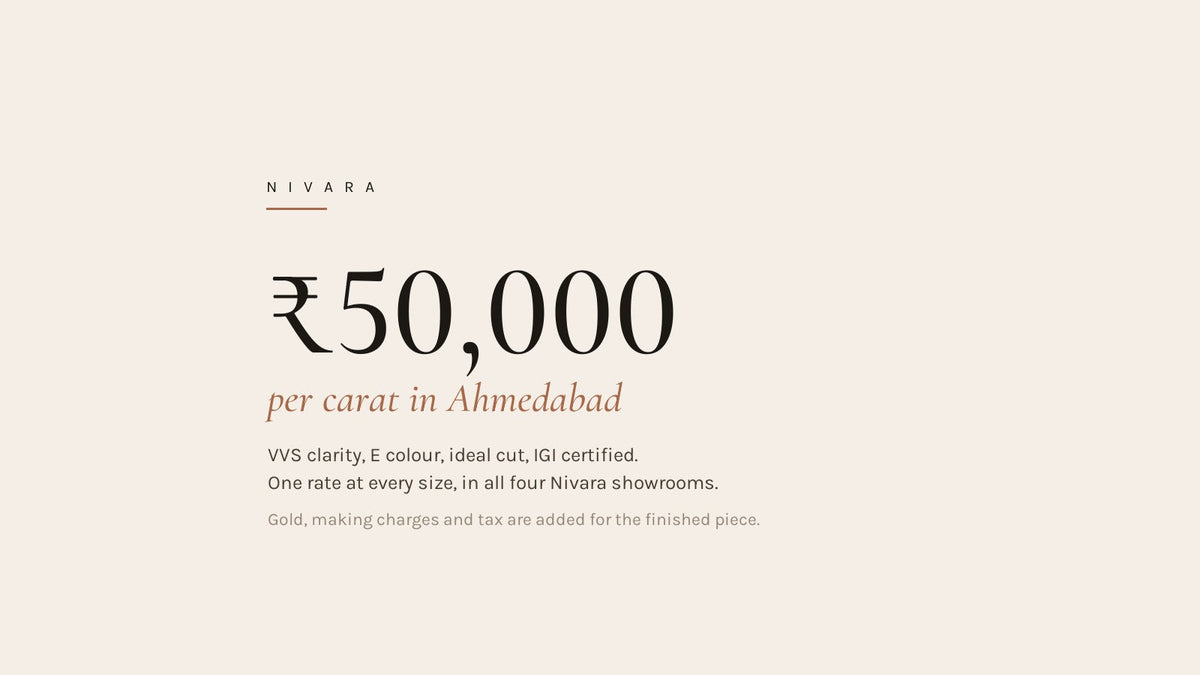 Lab grown diamond price in Ahmedabad: ₹50,000 per carat at Nivara, VVS clarity, E colour, IGI certified