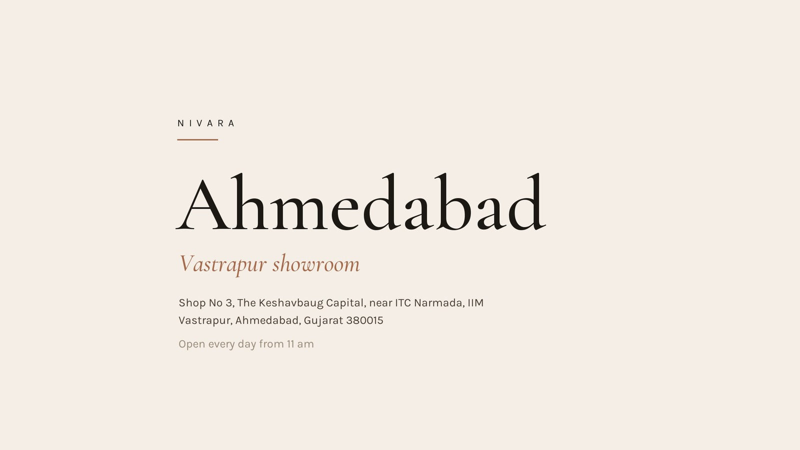 Nivara Ahmedabad, Vastrapur showroom: address and hours