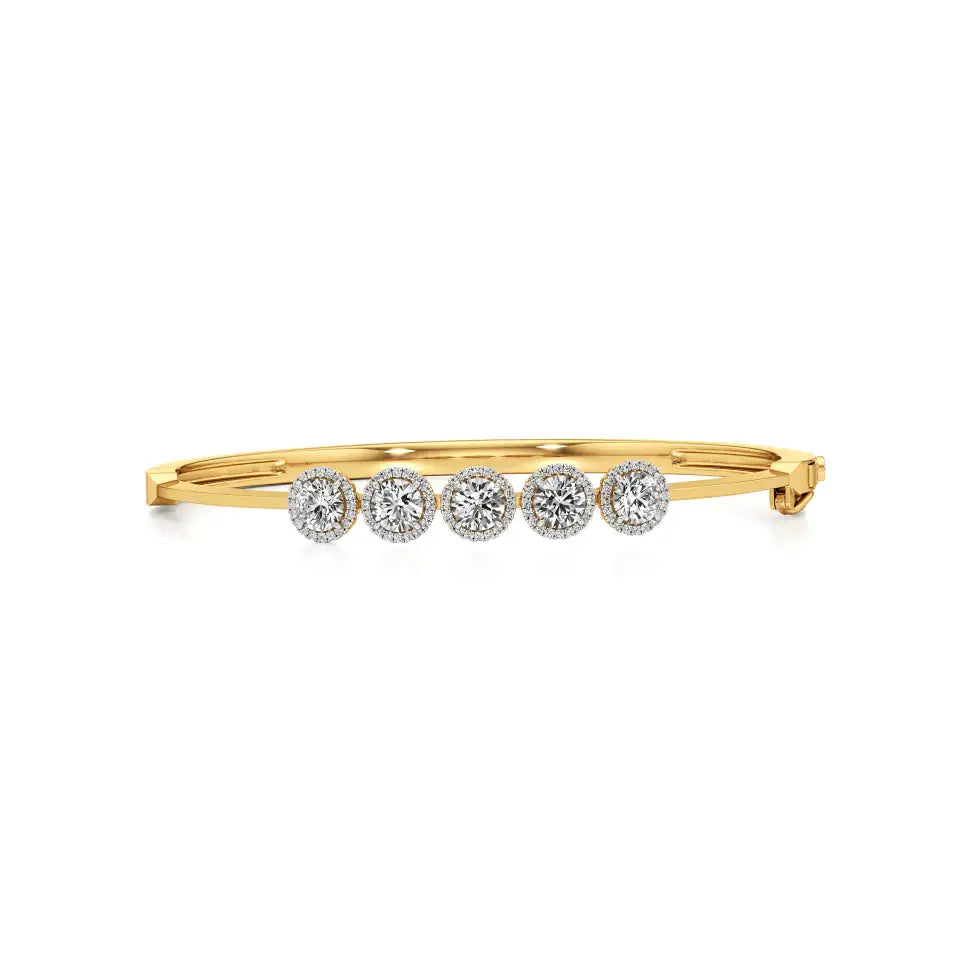 Elyra | Elegant Five Lab Grown Diamonds Halo Design Oval Bangle - Nivara