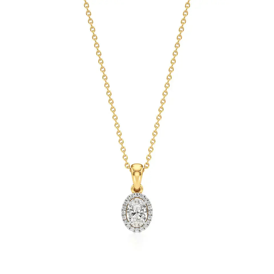 Mira | Oval Solitaire with Halo Lab Grown Diamonds Pendant - Nivara