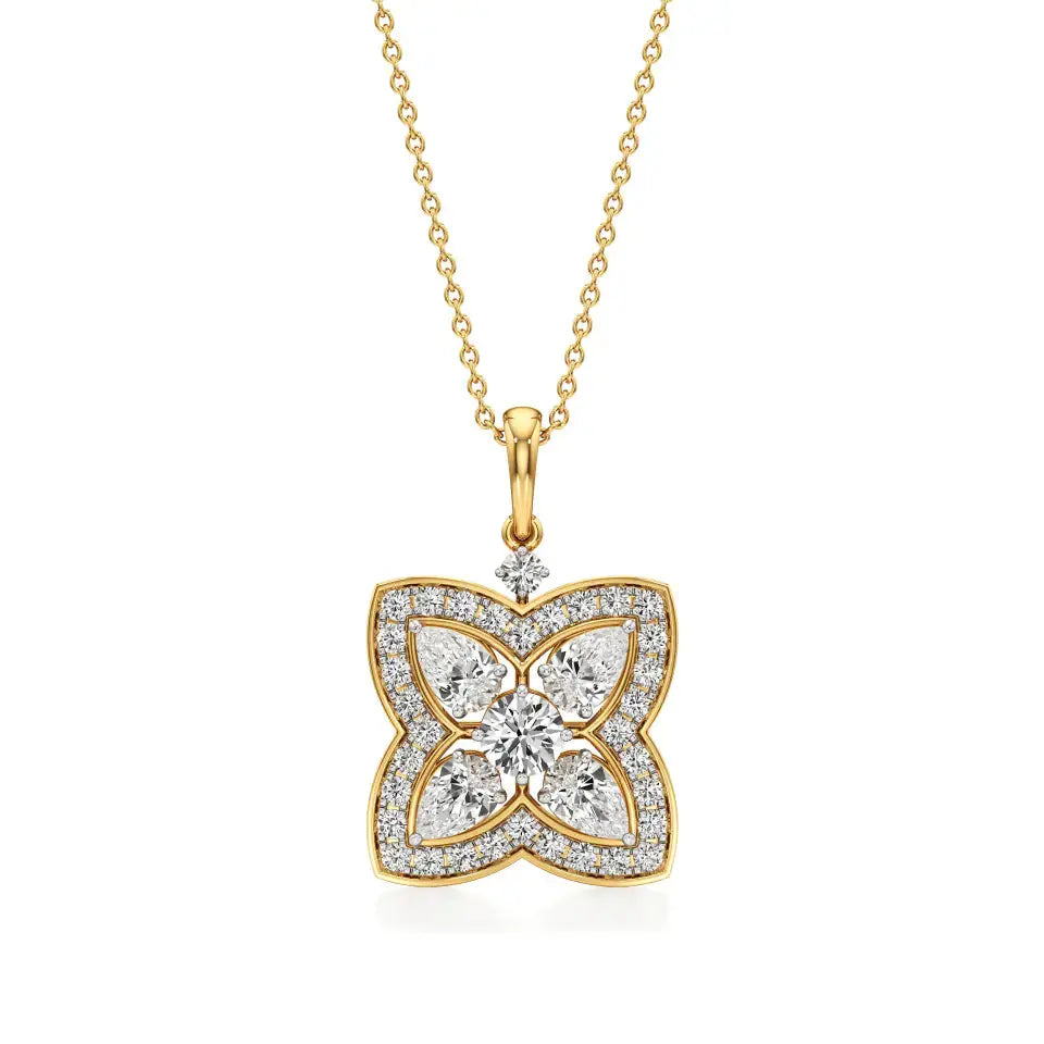 Flora | Classic Round & Pear Floral Halo Lab Grown Diamonds Pendant - Nivara