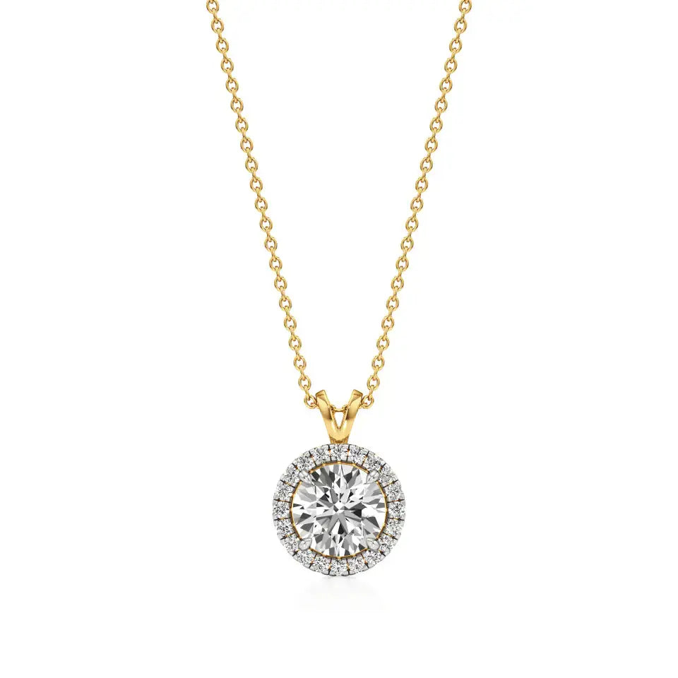 Mira | Round Solitaire Lab Grown Diamond with Halo Pendant - Nivara