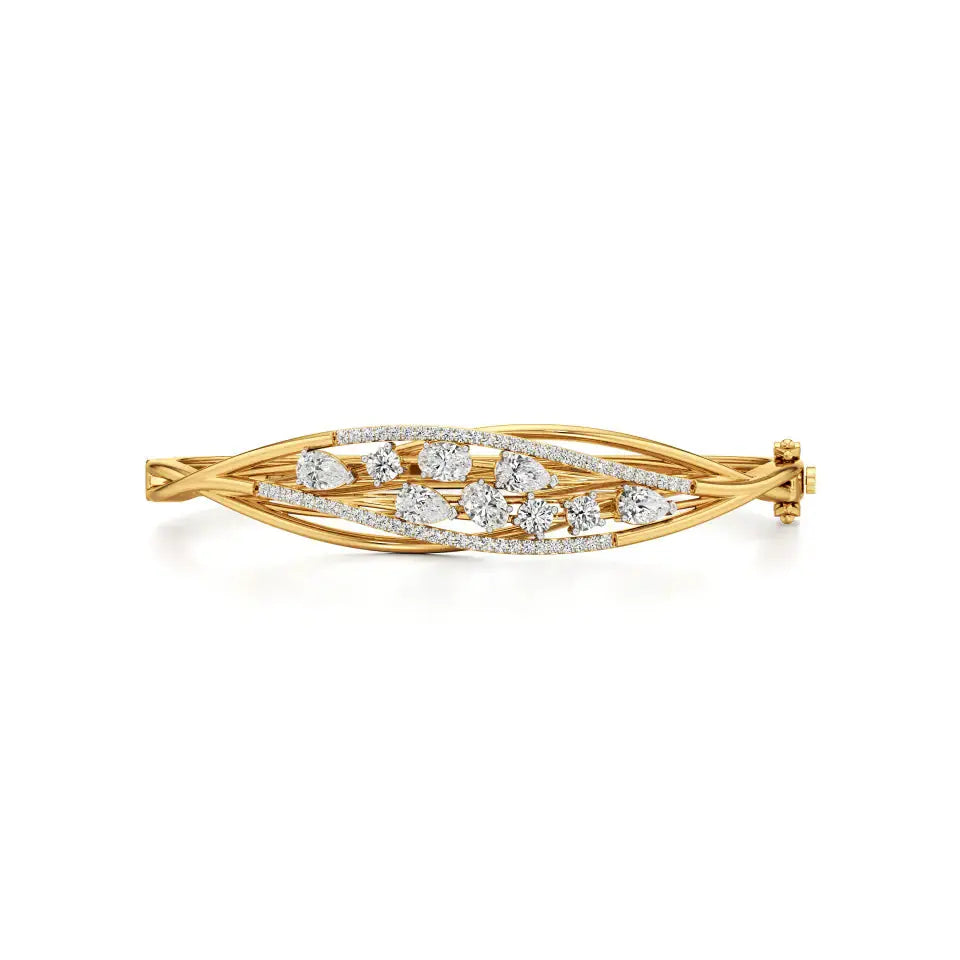 Celestia | Elegant Lab Grown Diamondss Leaf Pattern Bangle - Nivara