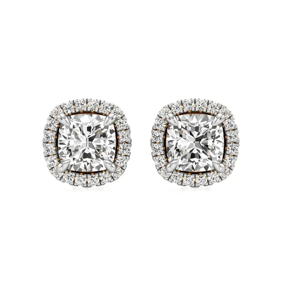 Mira | Cushion Solitaire with Halo Lab-Grown Diamond Studs - Nivara