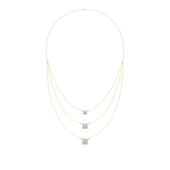 Elara | Princess & Round Lab Grown Diamonds Halo Triple Layered Necklace - Nivara
