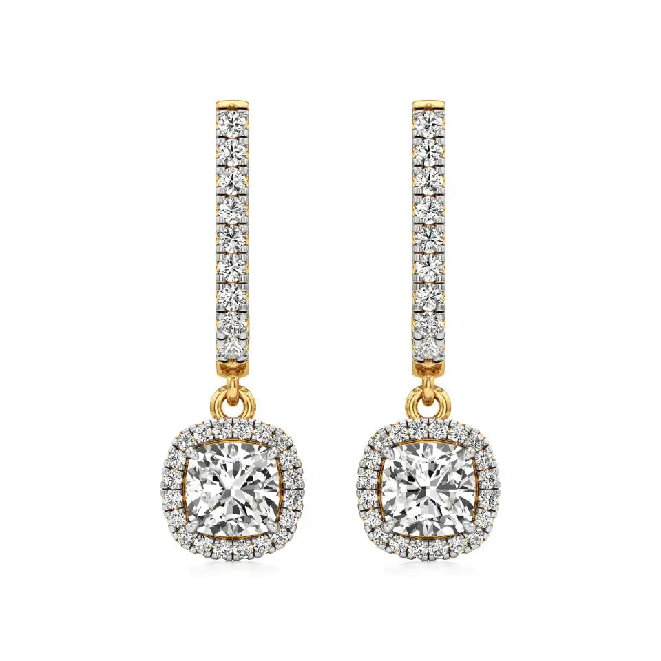 Mira | Cushion & Round Lab-Grown Diamond Halo Dangle Earrings - Nivara