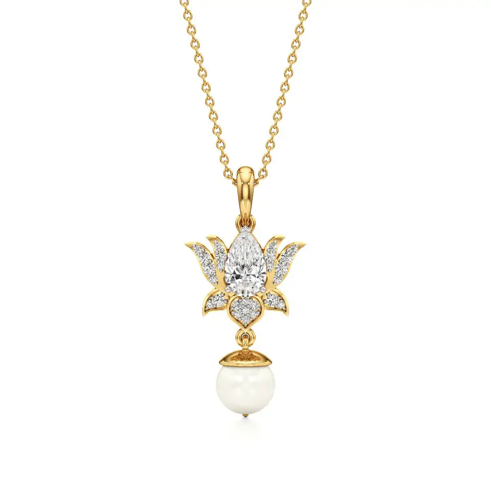 Flora | Pear & Round Lab Grown Diamonds and Pearl Lotus Pendant - Nivara