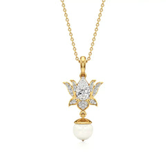 Flora | Pear & Round Lab Grown Diamonds and Pearl Lotus Pendant - Nivara