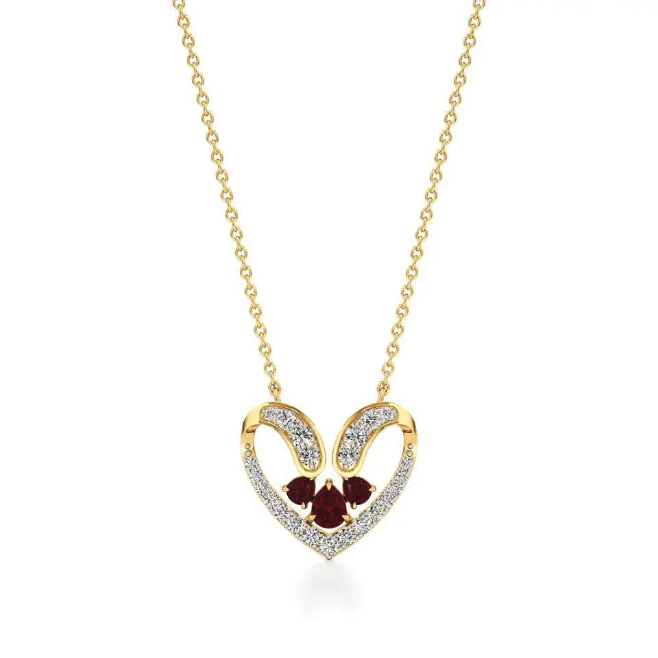 Sneh | Ruby & Lab Grown Diamonds Heart Pendant - Nivara