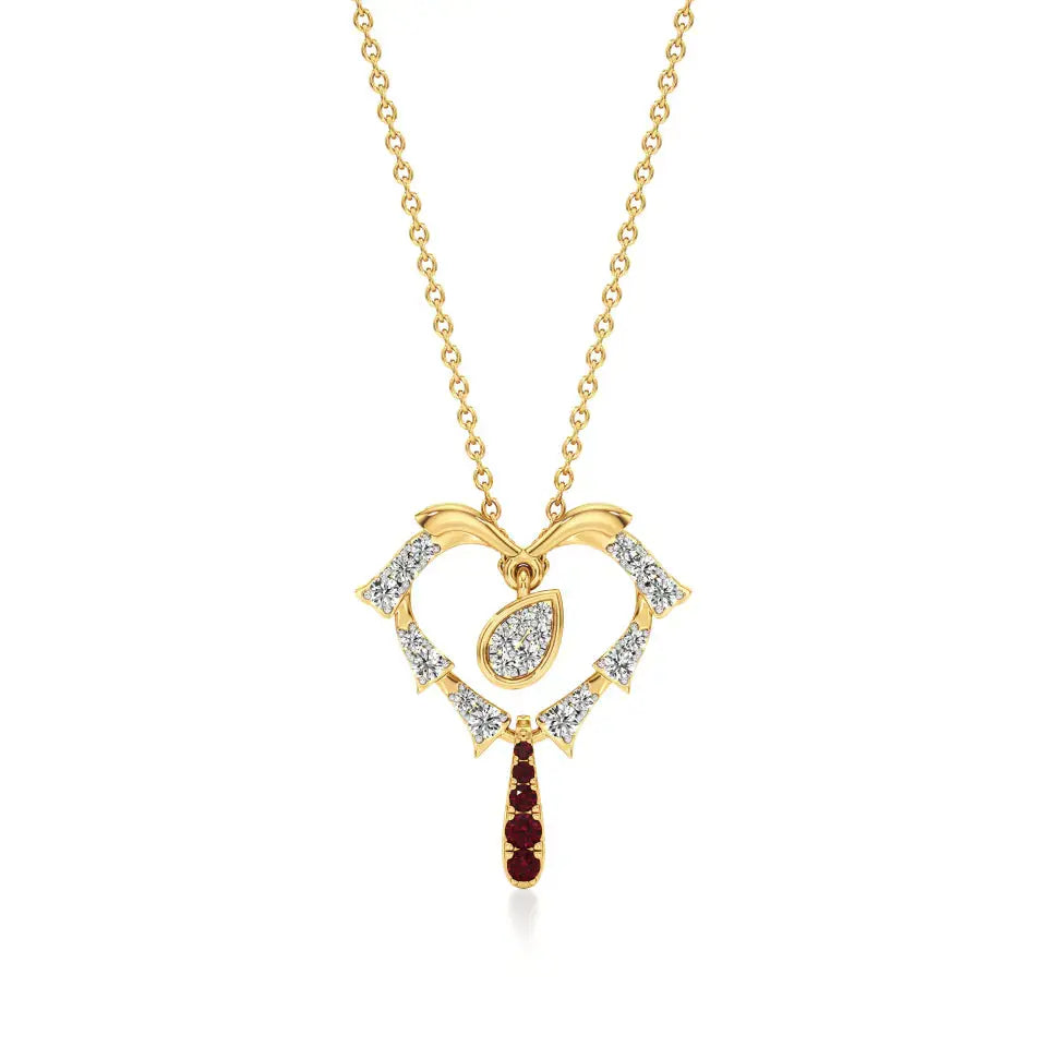 Sneh | Round Lab Grown Diamonds with Ruby Heart Pendant - Nivara