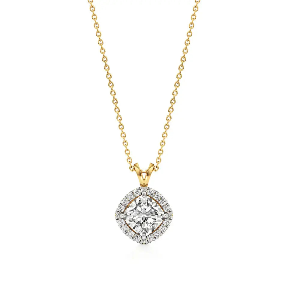 Mira | Cushion-Cut Solitaire Lab Grown Diamond with Halo Pendant - Nivara