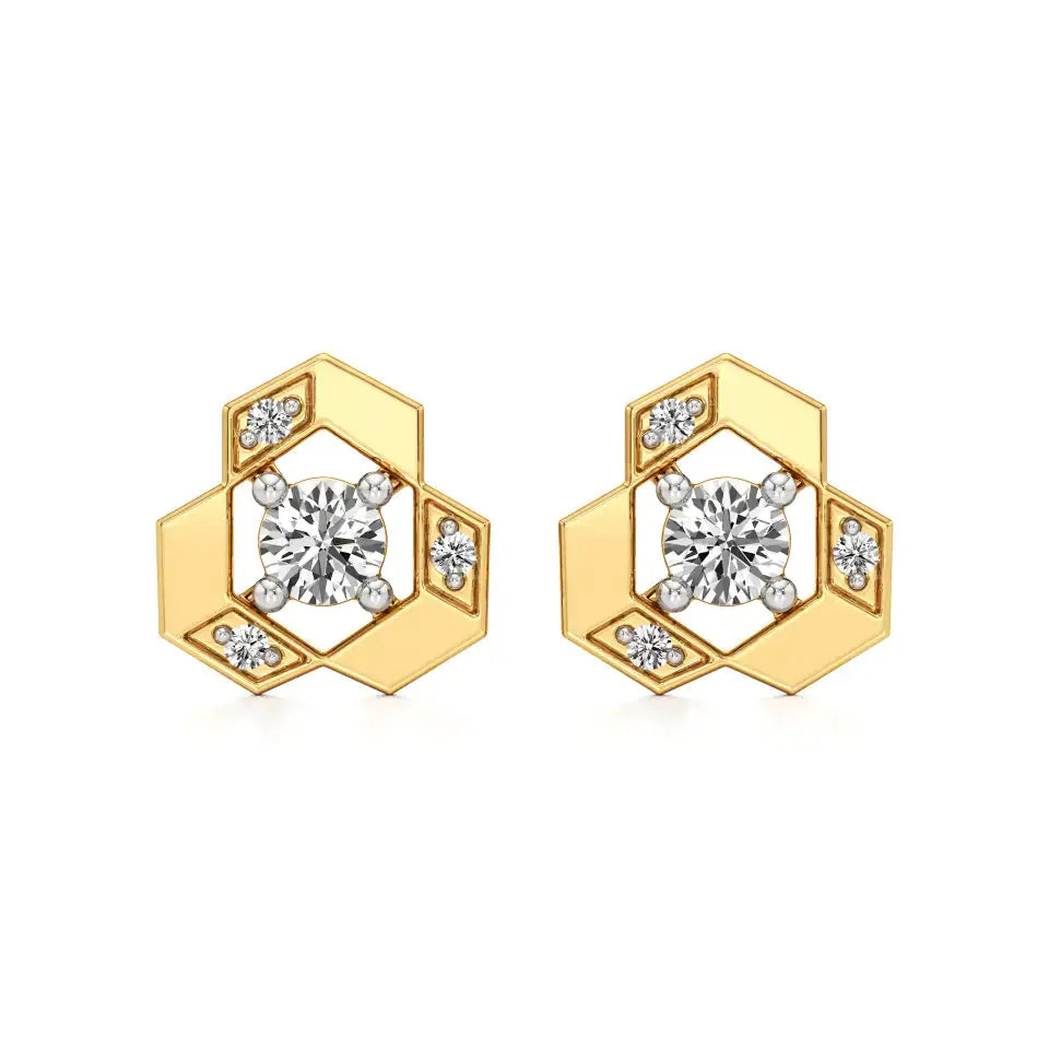 Mode | Round Solitaire Stud with Side Round Diamonds - Nivara