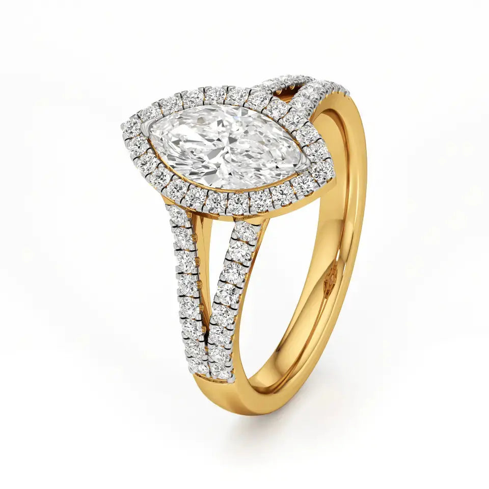 Mira | Marquise Cut Solitaire with Halo around it - Nivara