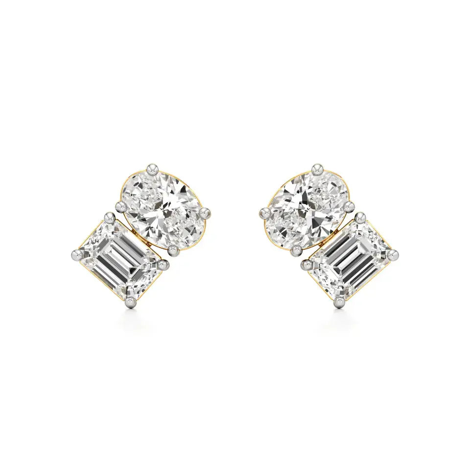 Toi et Moi | Oval & Emerald Lab-Grown Diamond Stud Earrings - Nivara