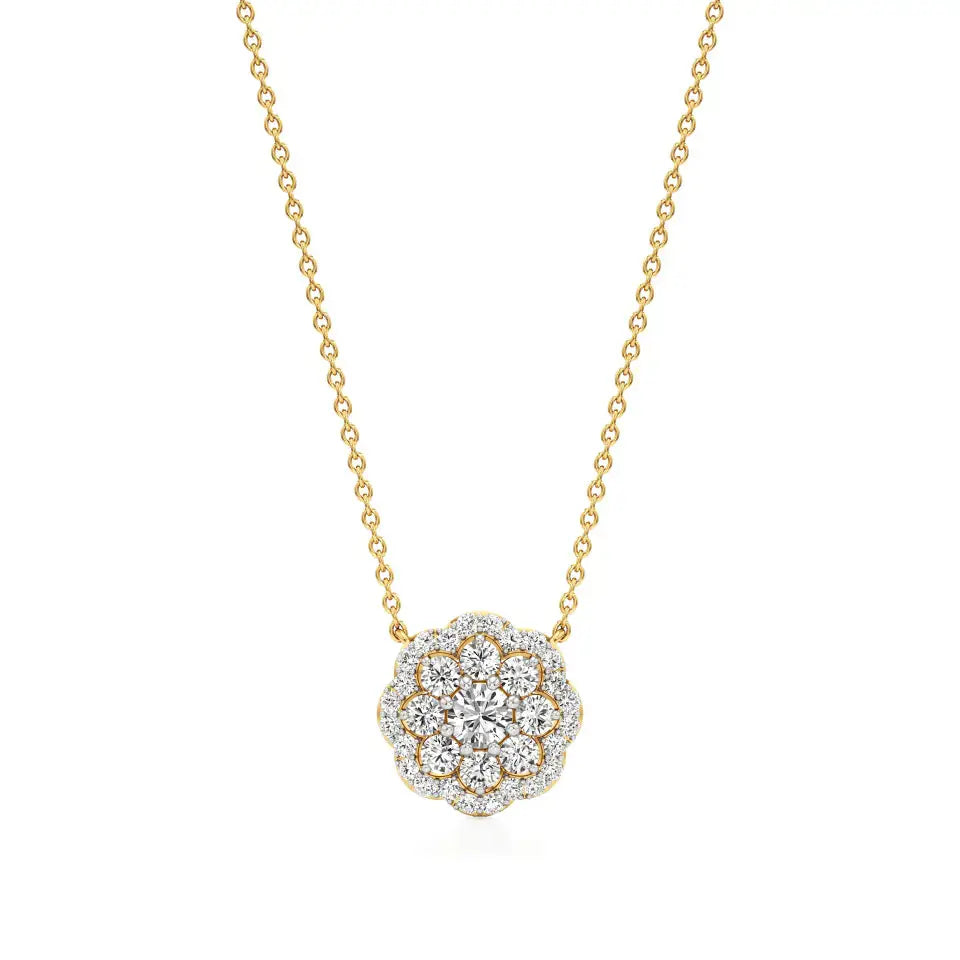 Flora | Classic Lab Grown Diamond Floral Halo Pendant - Nivara