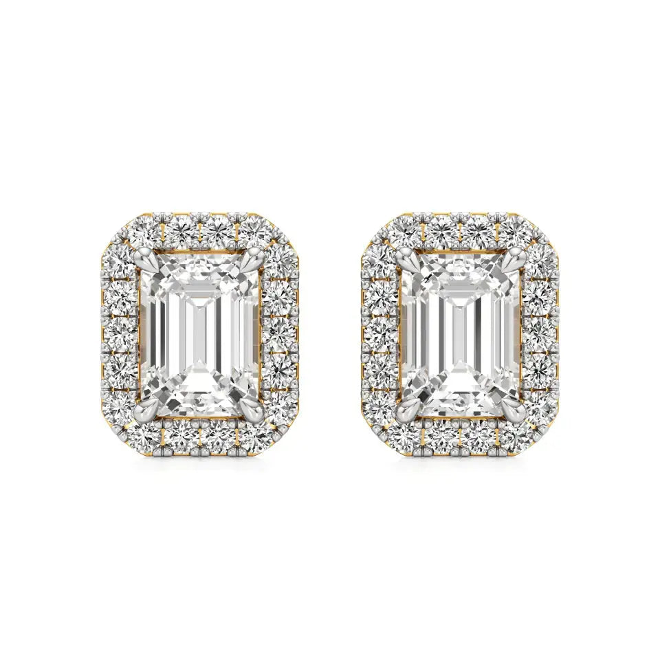 Mira | Emerald-Cut Solitaire Lab-Grown Diamond with Halo Studs - Nivara