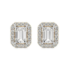 Mira | Emerald-Cut Solitaire Lab-Grown Diamond with Halo Studs - Nivara