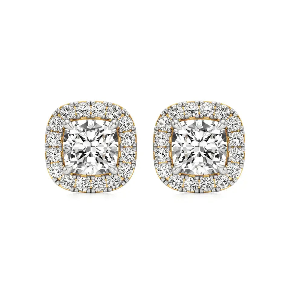 Mira | Cushion-Cut Solitaire Lab-Grown Diamond with Halo Studs - Nivara