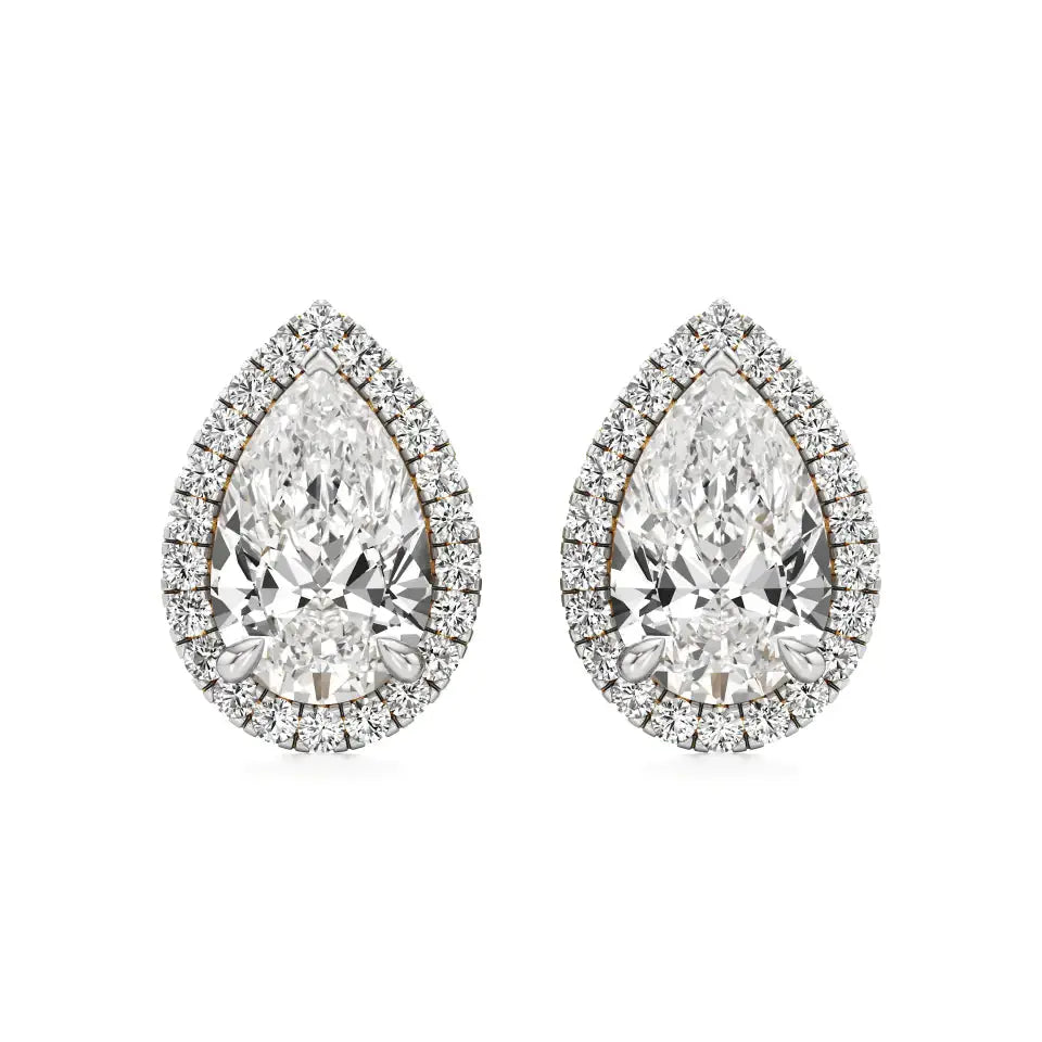 Mira | Pear-Cut Solitaire Lab-Grown Diamond with Halo Studs - Nivara