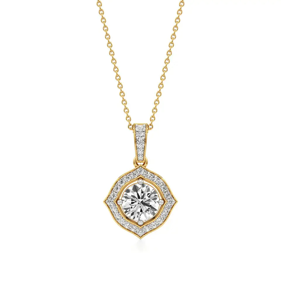 Sol | Classic Round Lab Grown Diamond with Floral Halo Pendant - Nivara