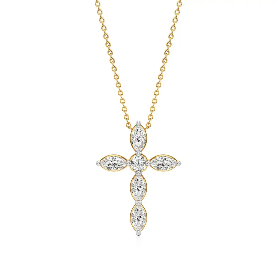 Aura | Round & Marquise Lab Grown Diamond Cross Pendant - Nivara