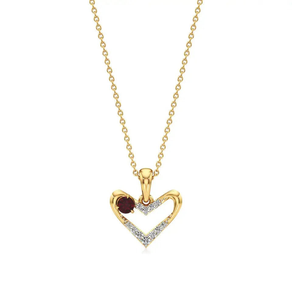 Sneh | Round Lab Grown Diamonds with Round Ruby Accent Heart Pendant - Nivara