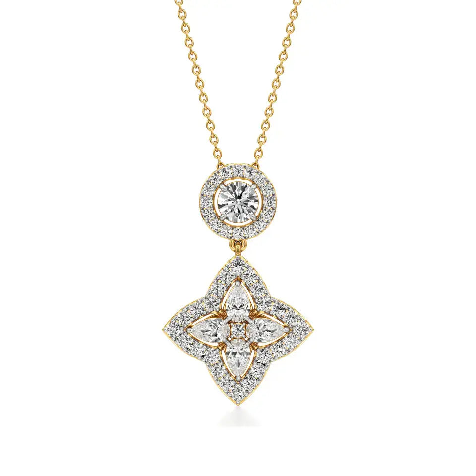Flora | Round & Pear Floral Halo Lab Grown Diamonds Pendant - Nivara