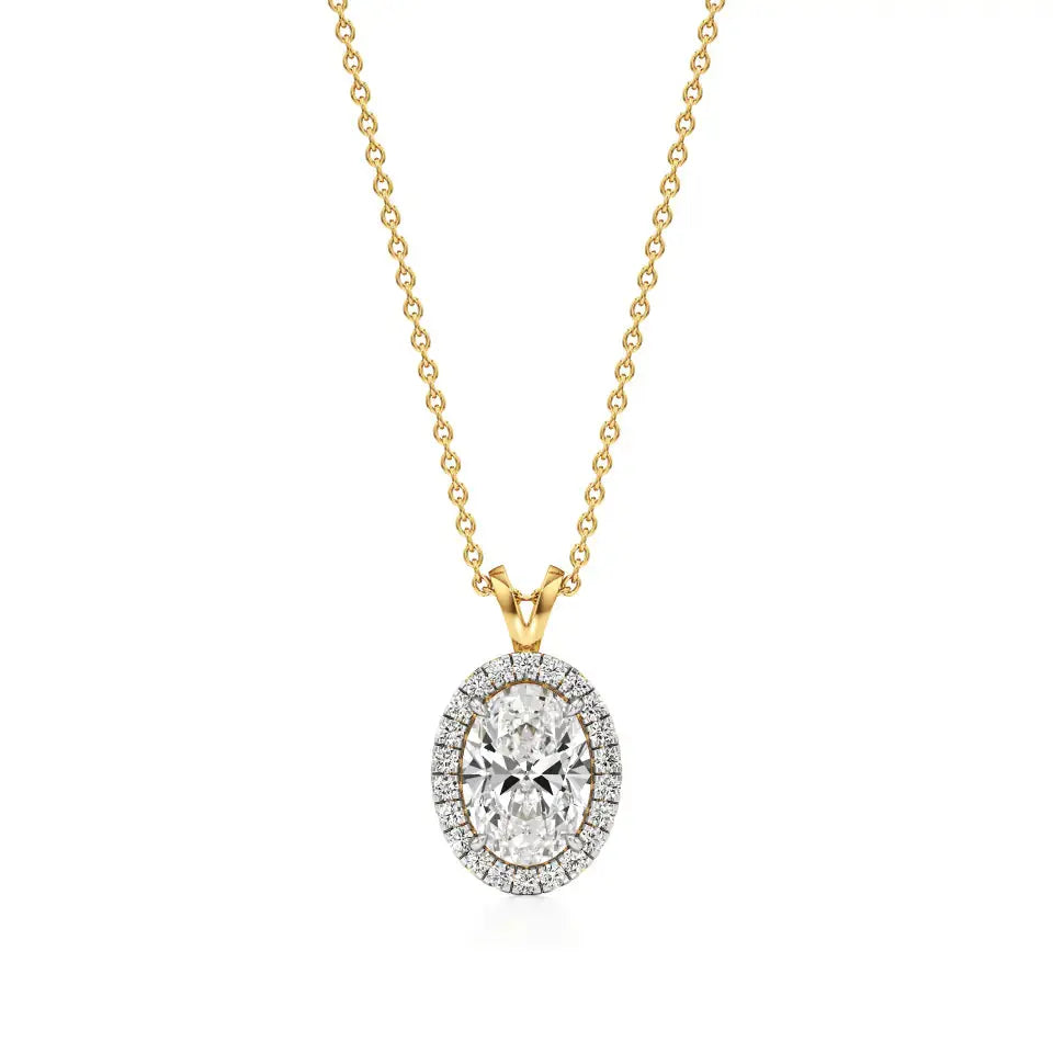 Mira | Oval Solitaire Lab Grown Diamond with Halo Pendant - Nivara