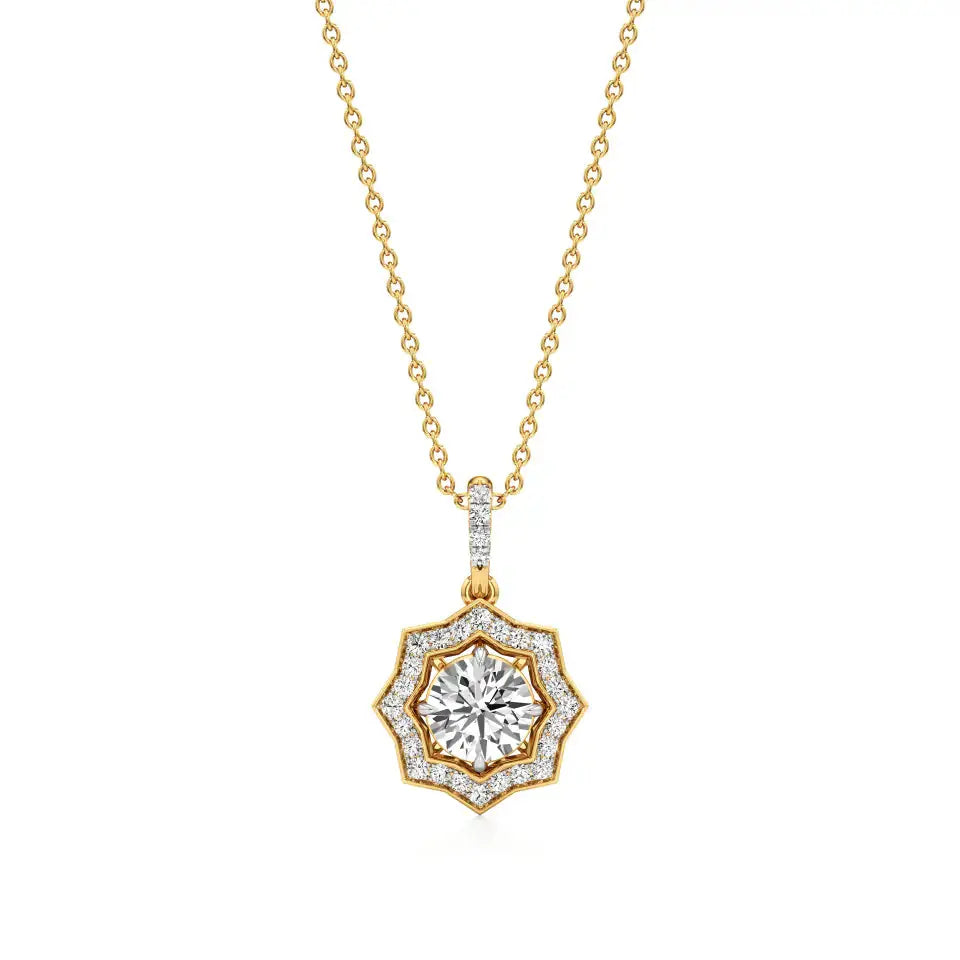 Mira | Round Lab Grown Solitaire Diamond with Stellar Halo Pendant - Nivara