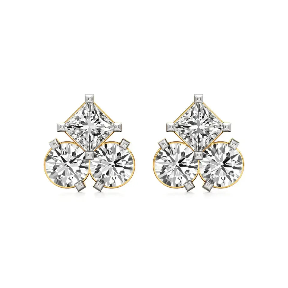 Mode | Round & Princess Trio Lab-Grown Diamonds Studs - Nivara