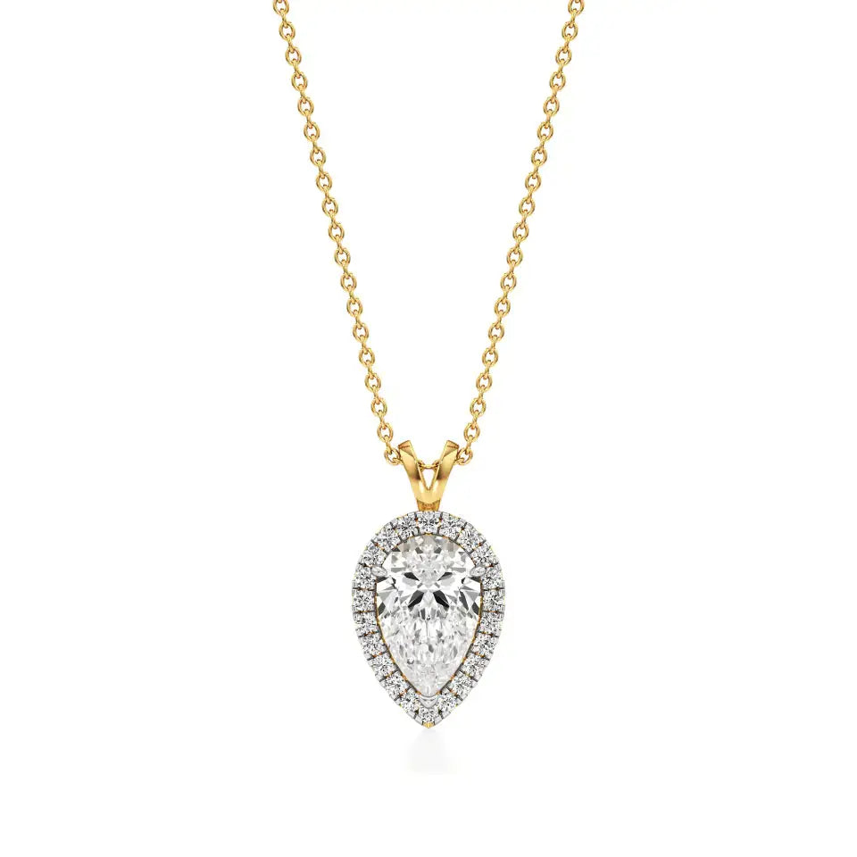 Mira | Pear-Cut Solitaire Lab Grown Diamond with Halo Pendant - Nivara