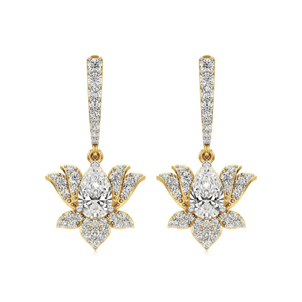 Flora | Pear & Round Lab-Grown Diamond Lotus Earrings - Nivara