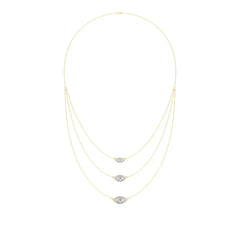 Elara | Marquise & Round Lab Grown Diamonds Halo Triple Layered Necklace - Nivara