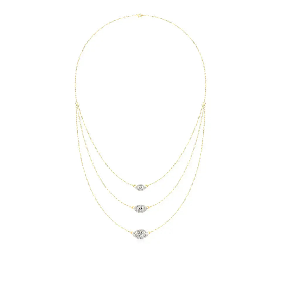 Elara | Marquise & Round Lab Grown Diamonds Halo Triple Layered Necklace - Nivara