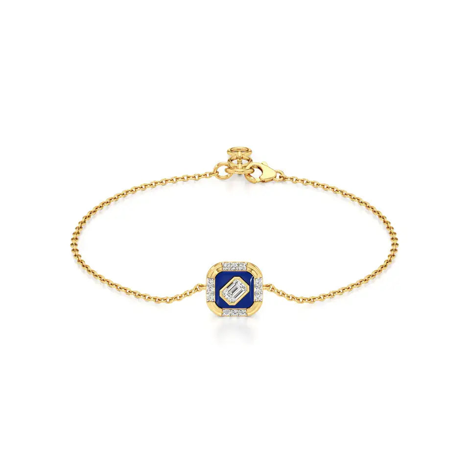 Nysa | Emerald & Round Lab Grown Diamonds with Blue Enamel Chain Bracelet - Nivara