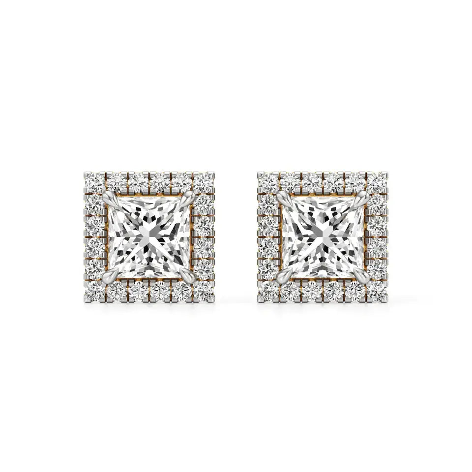 Mira | Princess-Cut Solitaire Lab-Grown Diamond with Halo Studs - Nivara