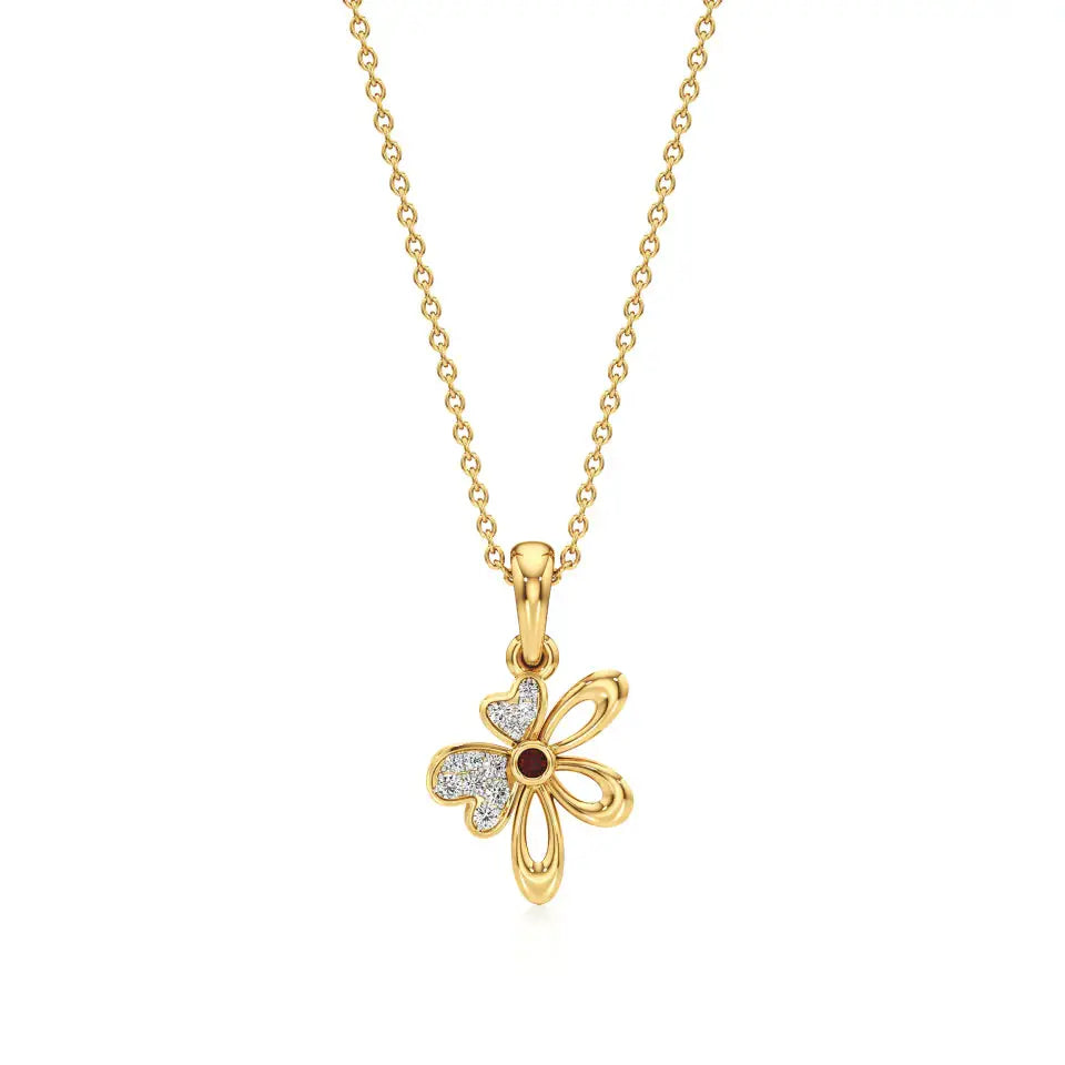 Flora | Diamonds Clustered Floral Design with Ruby Accent Pendant - Nivara