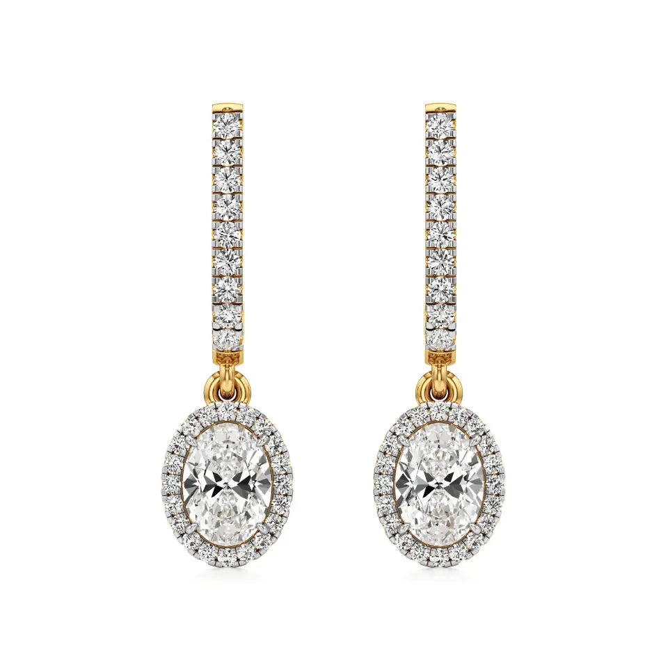 Mira | Oval & Round Lab-Grown Diamond Halo Dangle Earrings - Nivara