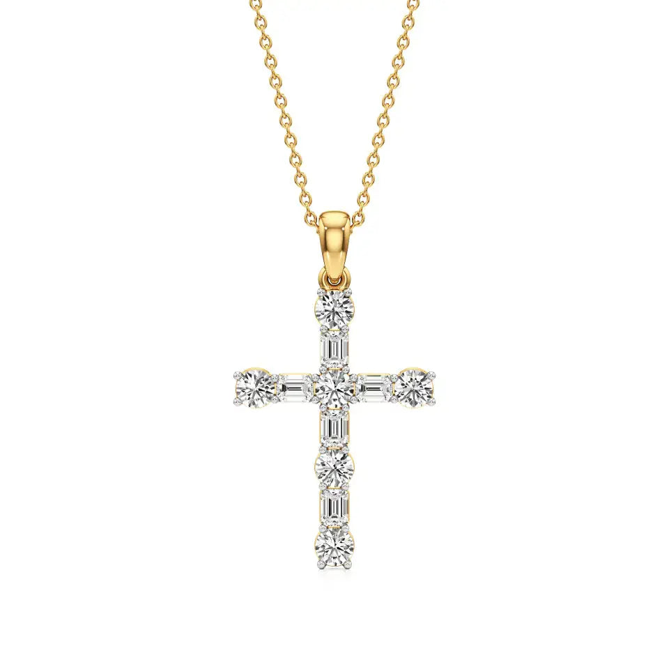 Aura | Round & Emerald Lab Grown Diamond Cross Pendant - Nivara