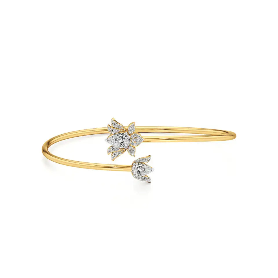 Flora | Pear & Round Lab Grown Diamonds with Floral Motif Bangle - Nivara
