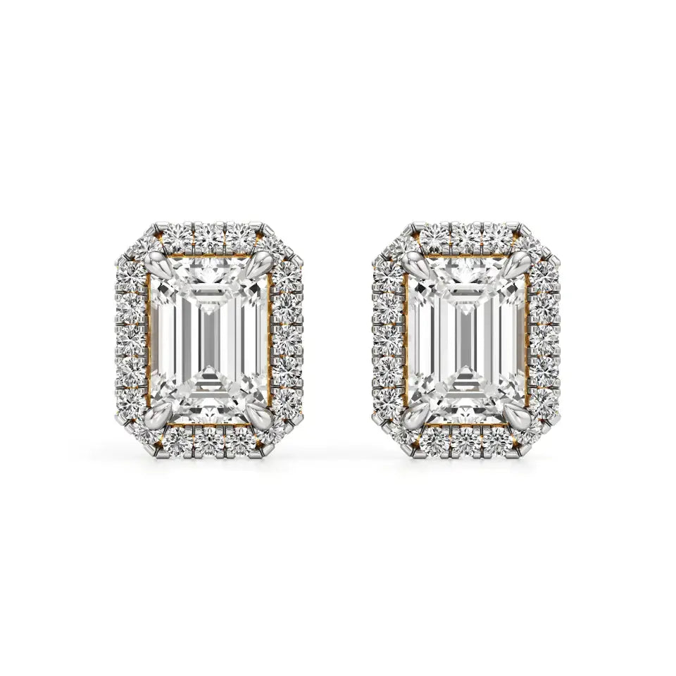 Mira | Emerald-cut Solitaire Lab-Grown Diamond with Halo Studs - Nivara