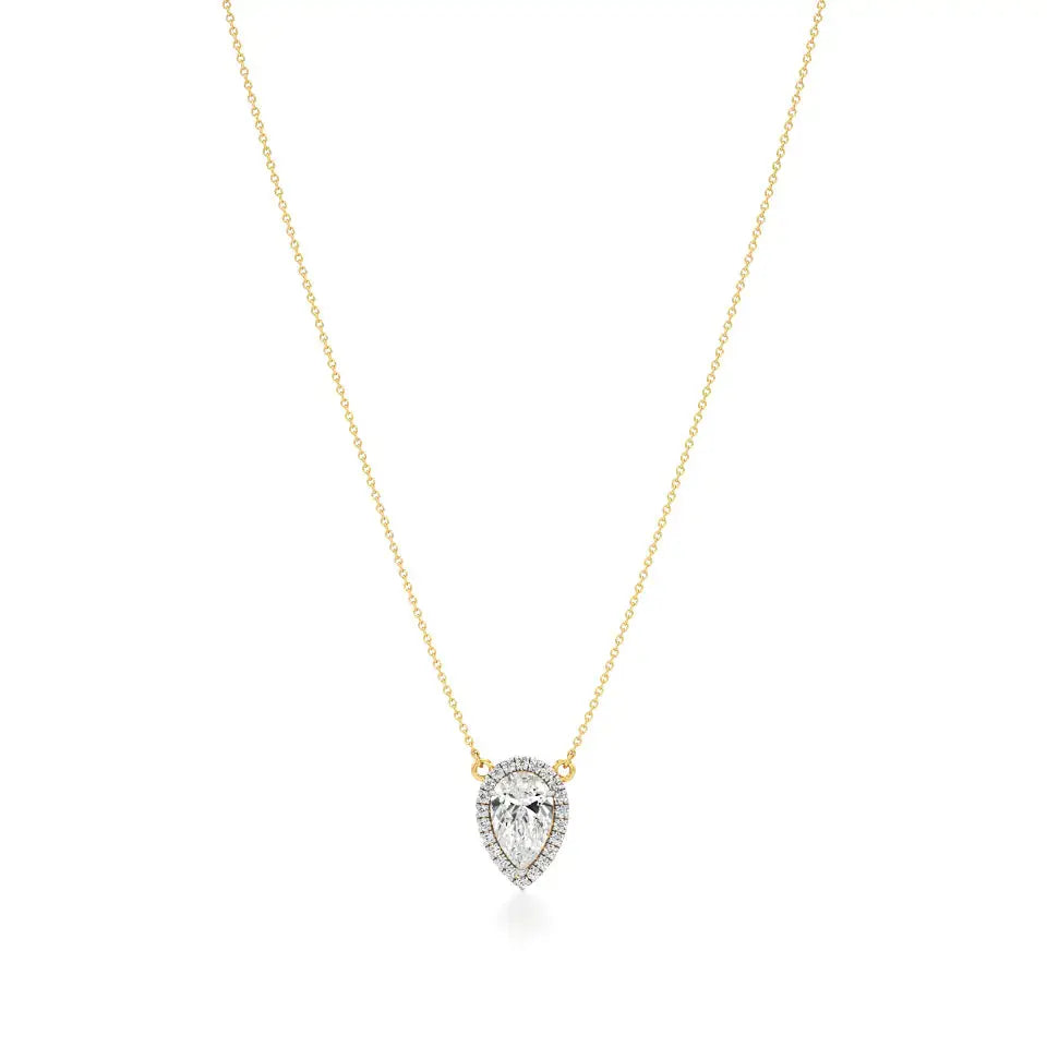 Mira | Pear-Cut Solitaire Lab Grown Diamond with Halo Necklace - Nivara