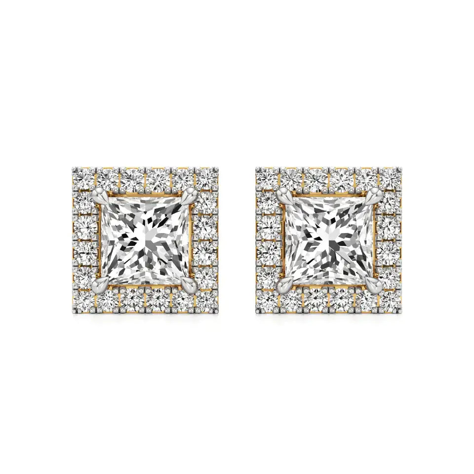 Mira | Princess-Cut Solitaire Lab-Grown Diamond with Halo Square Studs - Nivara