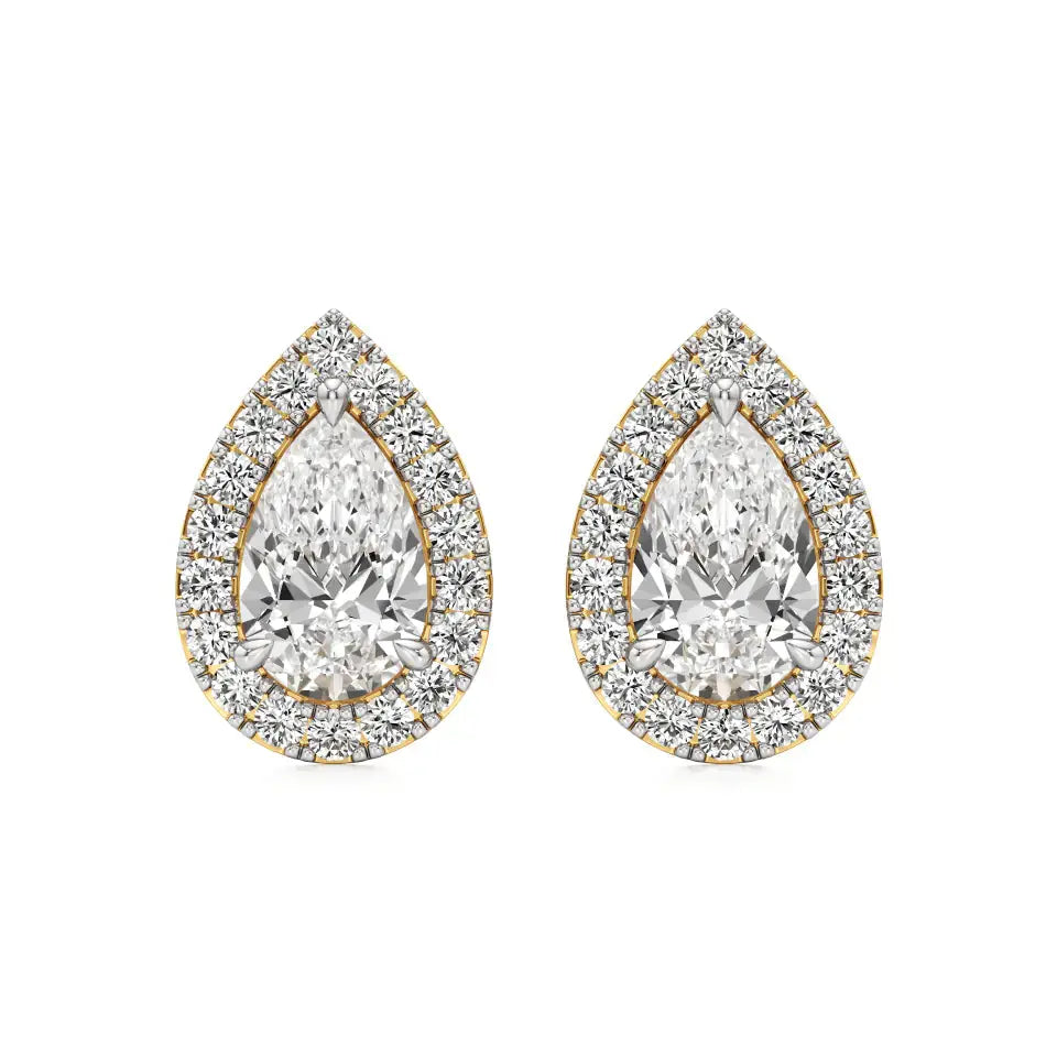 Mira | Pear Solitaire with Round Lab-Grown Diamond Halo Studs - Nivara