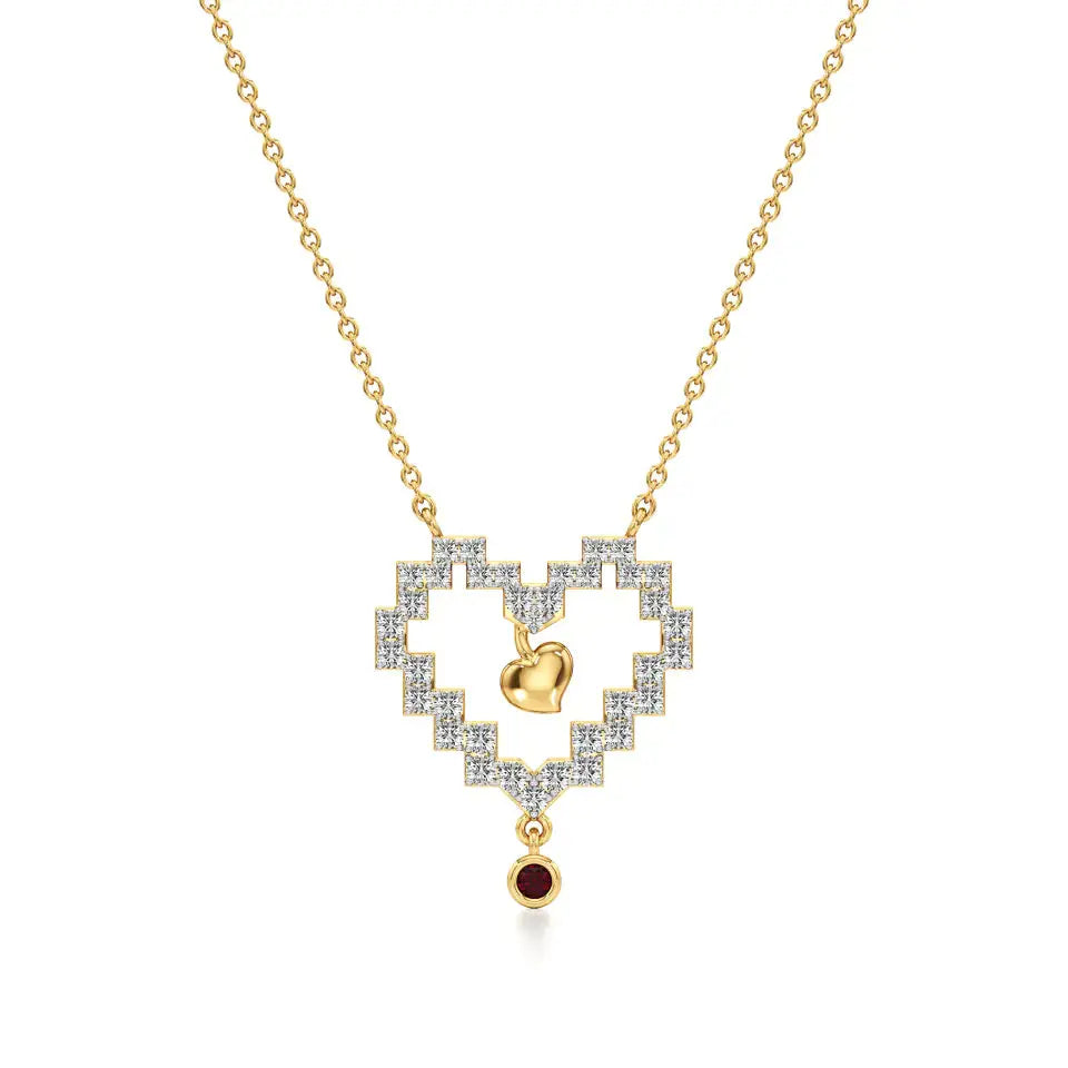 Sneh | Ruby & Lab Grown Diamonds Pixel Heart Pendant - Nivara