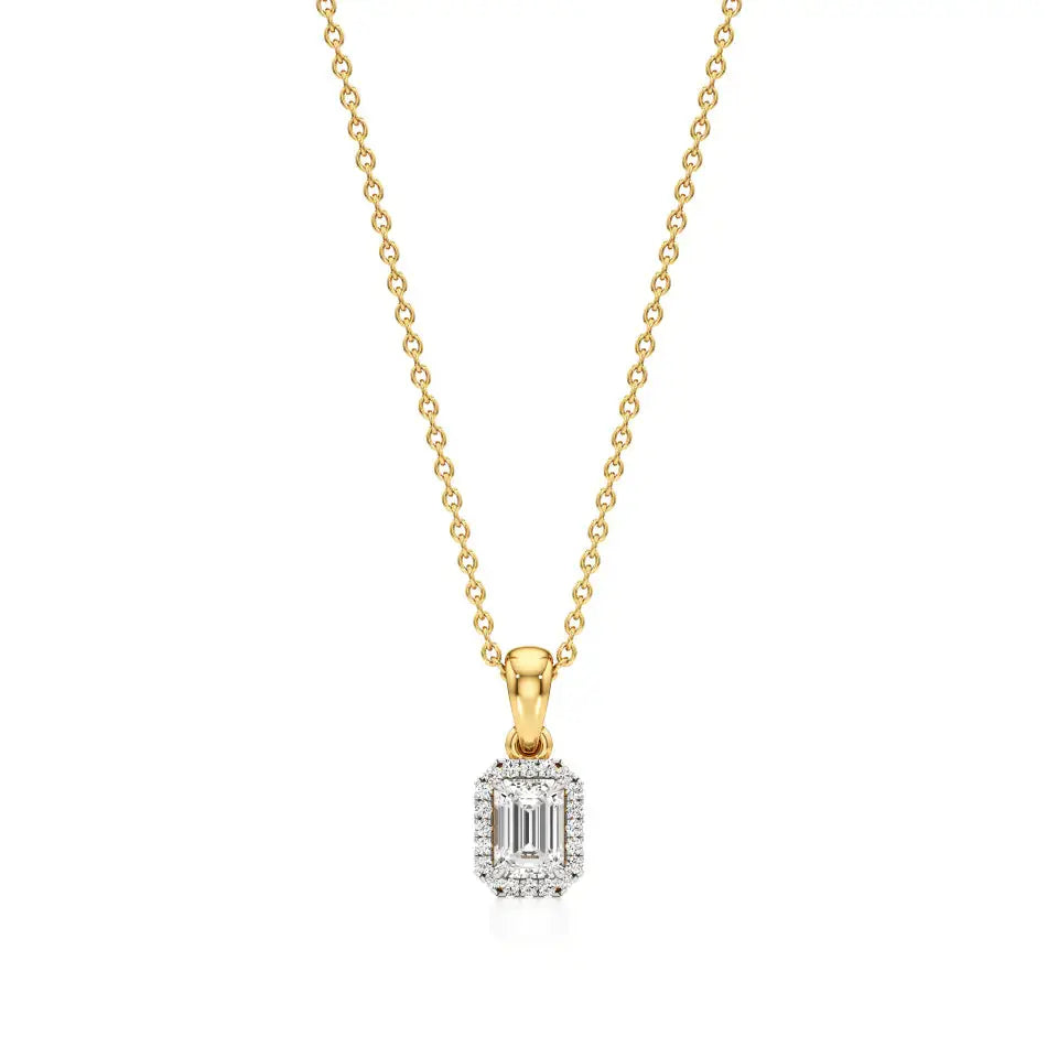 Mira | Emerald-Cut Solitaire with Halo Lab Grown Diamonds Pendant - Nivara