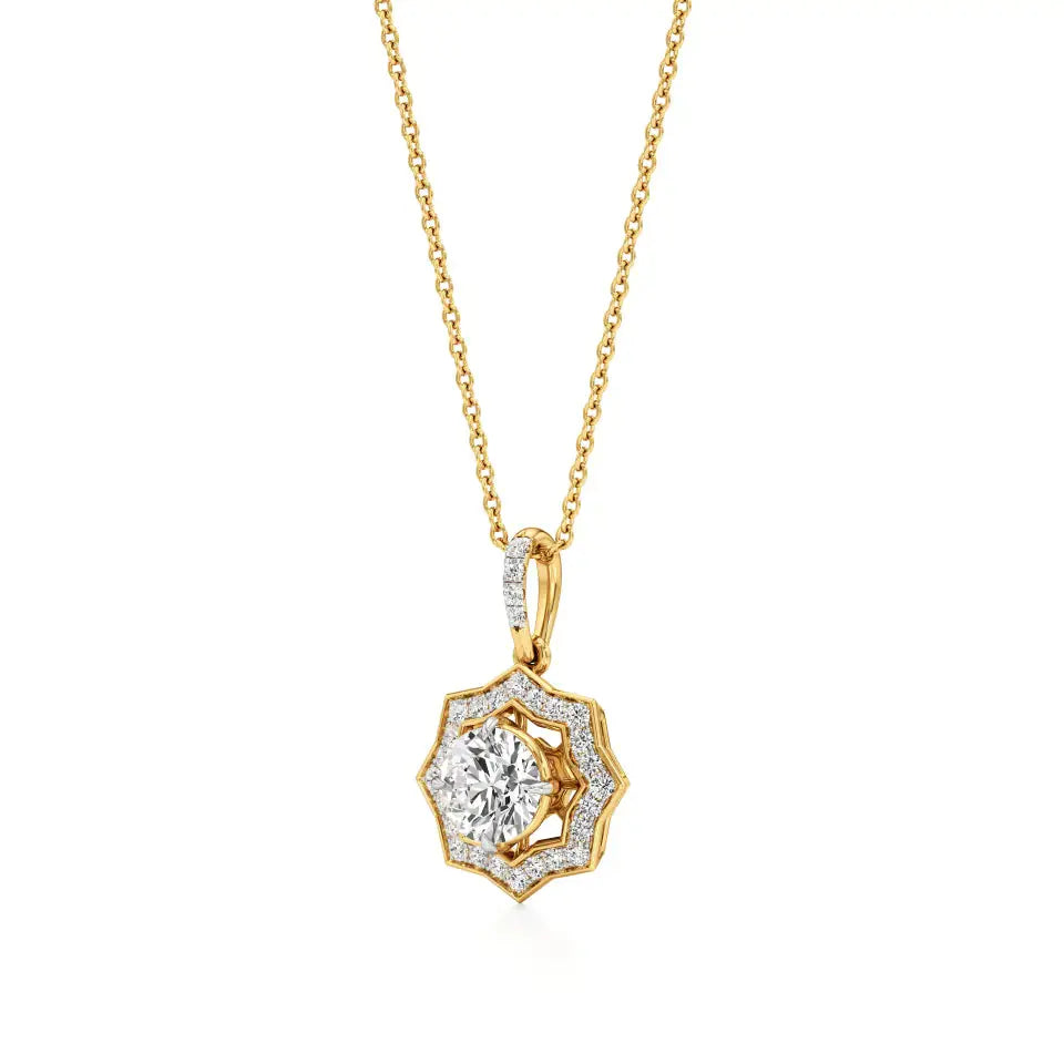 Mira | Round Lab Grown Solitaire Diamond with Stellar Halo Pendant - Nivara